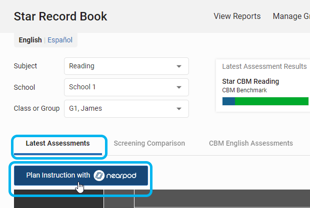 on the Latest Assessments tab, select Plan Instruction with nearpod