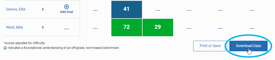 select Download Data under the table