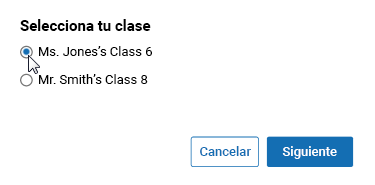 The Choose Your Class window, with two classes shown; the first one has been selected. The Next button is at the bottom.