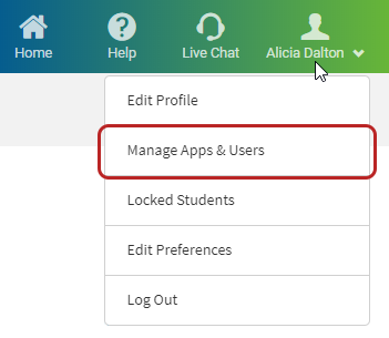 select your name, then Manage Apps and Users