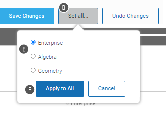 The Set All button has been selected; the setting for all classes is in a pop-up window. The Apply to All and Cancel buttons are at the bottom.