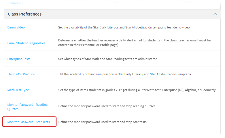 The Monitor Password - Star Tests link.