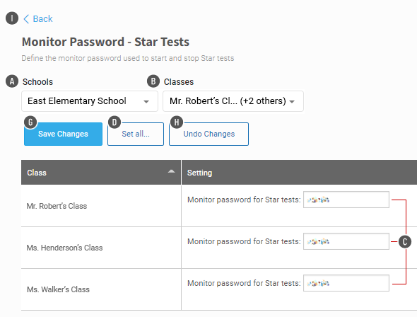 The setting for the preference in three classes is shown in a table. The Save Changes, Set All, and Undo Changes buttons are above the table.