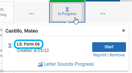 the form identifier as shown when you select In Progress in the Record Book