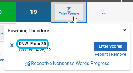 the form identifier shown when you select Enter Scores in the Record Book