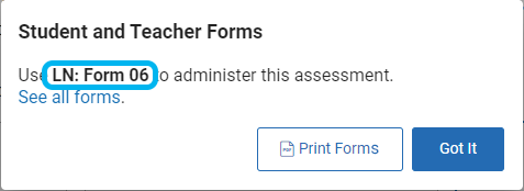 the form identifier in the Student and Teacher Forms window