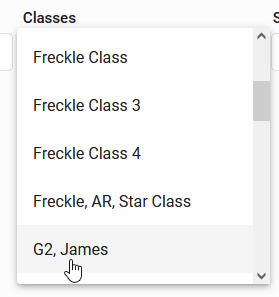 example of the Classes drop-down list.