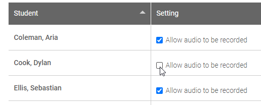 the check box option for students