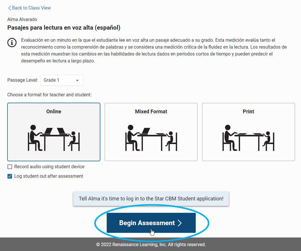 select Begin Assessment