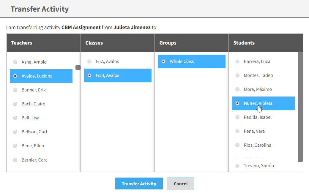 the transfer activity window