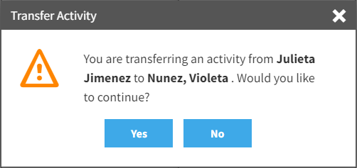 example of the transfer activity message
