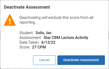 select Deactivate Assessment in the popup