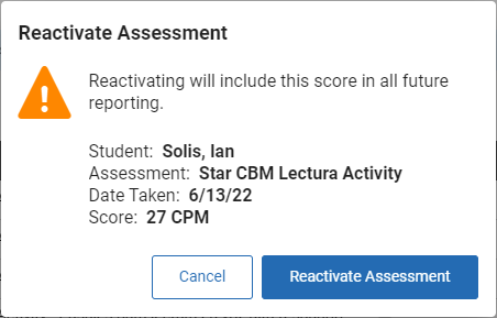 select Reactivate Assessment in the message