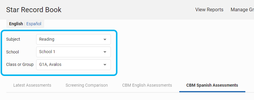 use the drop-down lists to choose the subject, school, and class