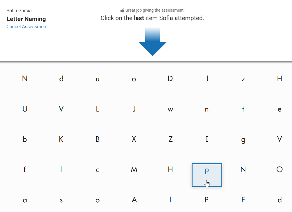 select the last item that the student answered