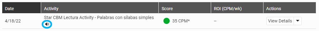 example of assessments in the table with audio