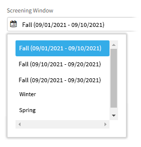Three Fall screening windows, with three different date ranges to differentiate them (9/1 to 9/10, 9/10 to 9/20, and 9/20 to 9/30).