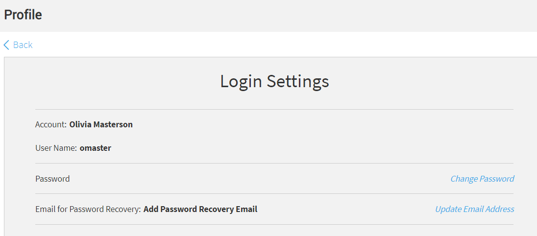 the Login Settings or Profile page
