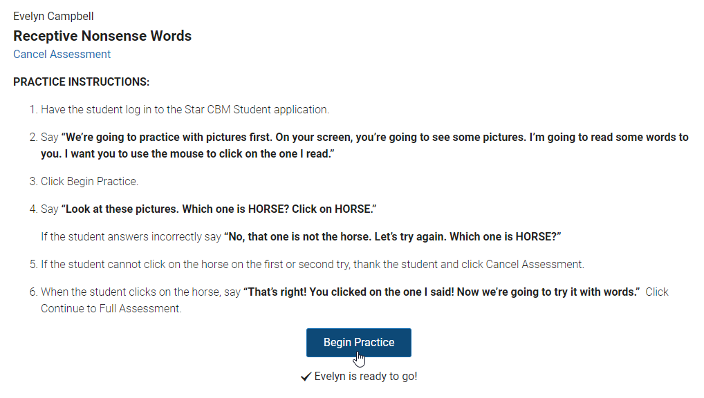 if the assessment has practice, select Begin Practice