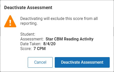select Deactivate Assessment in the popup message