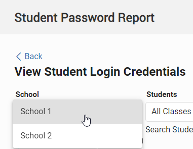select the school from the School drop-down list