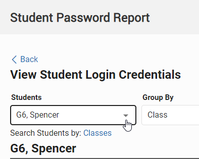 the Students drop-down list