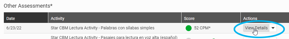 select View Details in the row for an assessment