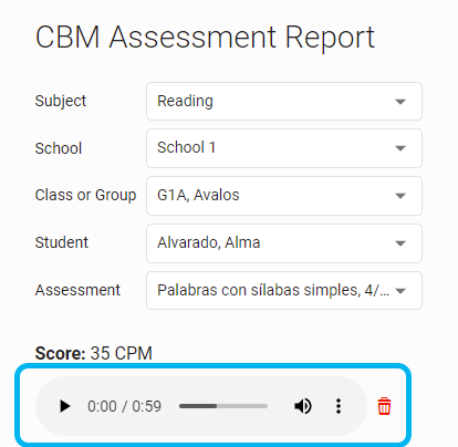 example of recording information on the Assessment Report