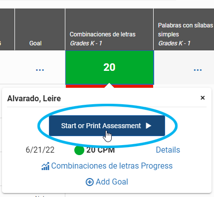 select the score, then select Start or Print Assessment