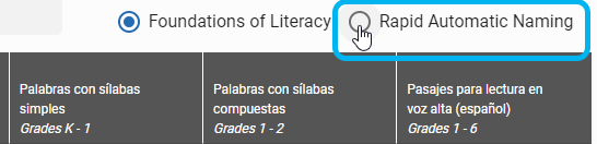 select Rapid Automatic Naming above the table
