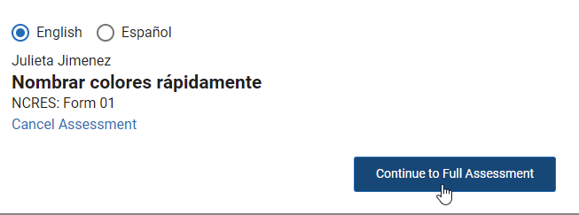 after a successful practice, select Continue to Full Assessment