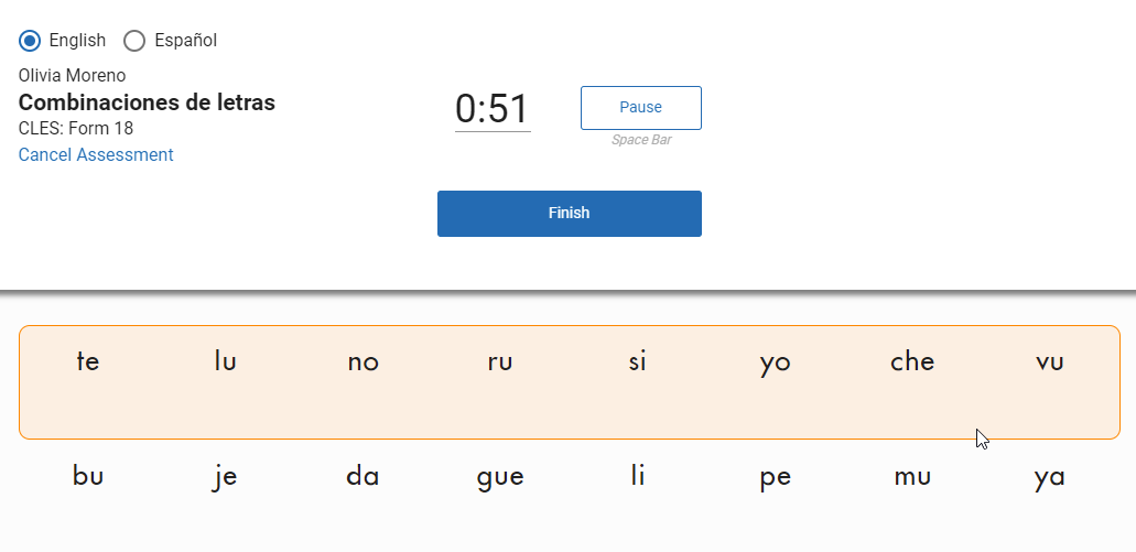 example of the teacher highlighting a row