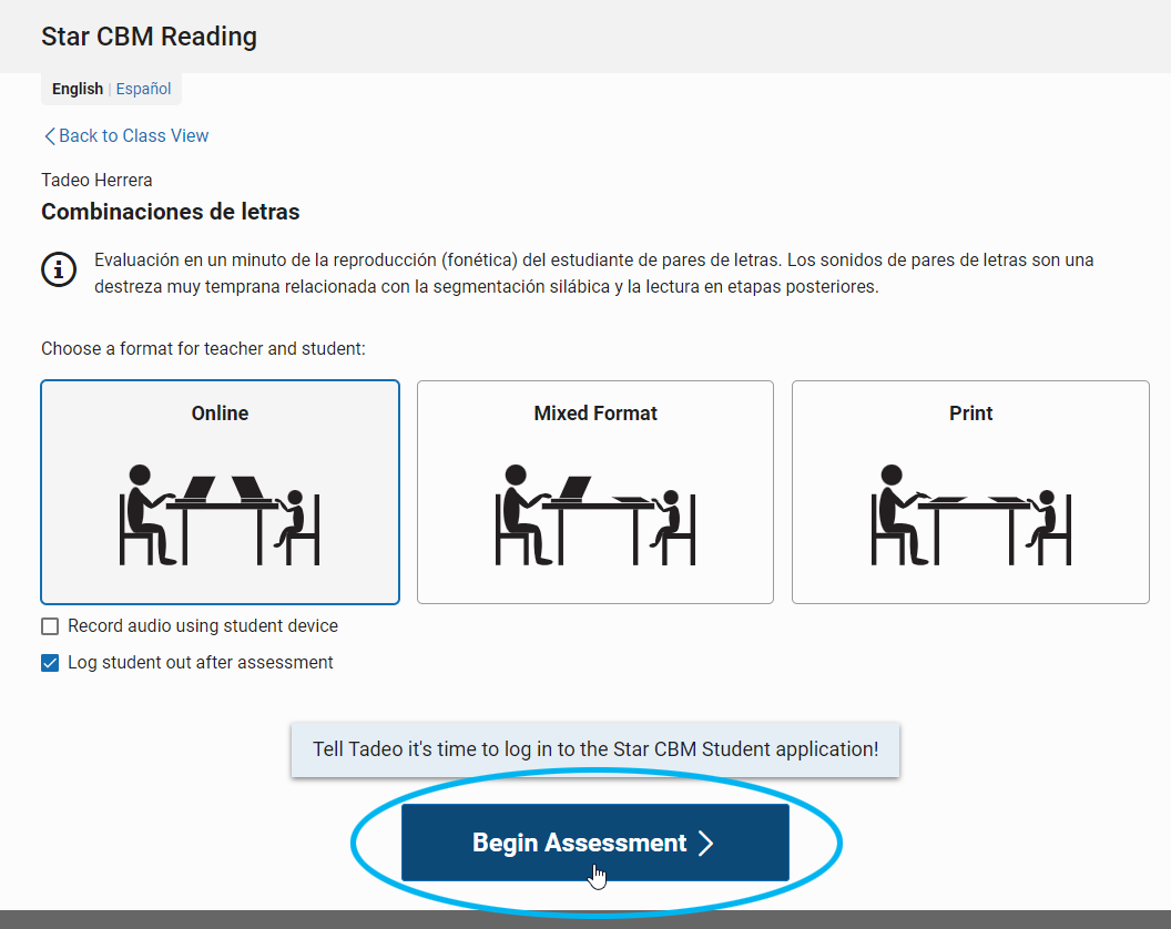 select Begin Assessment