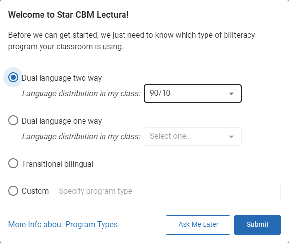 example of the program type selection window