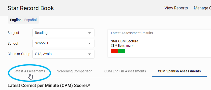 select the Latest Assessments tab