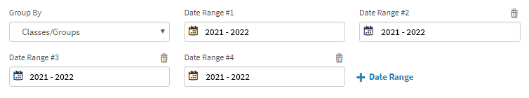 In this example, the report has four date ranges. The Date Range link is to the right of the last range.