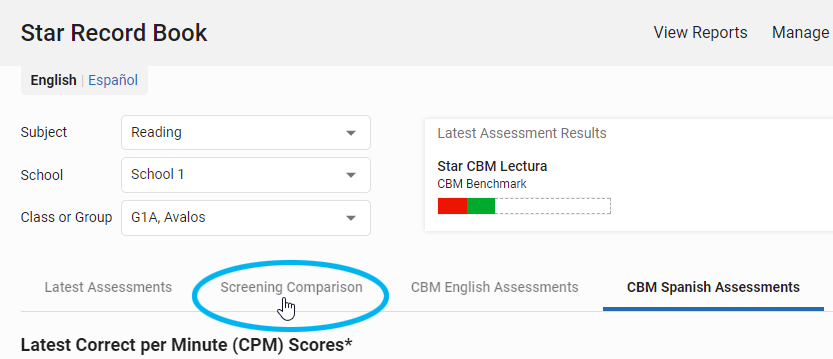 select the Screening Comparison tab