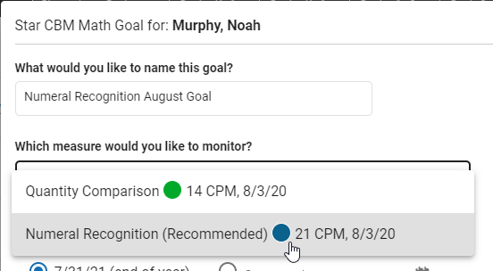 select a measure and score to set a goal for