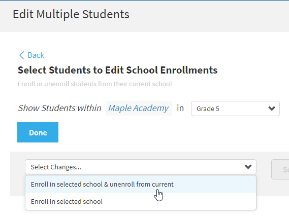 choose an enrollment option from the Select Changes drop-down list