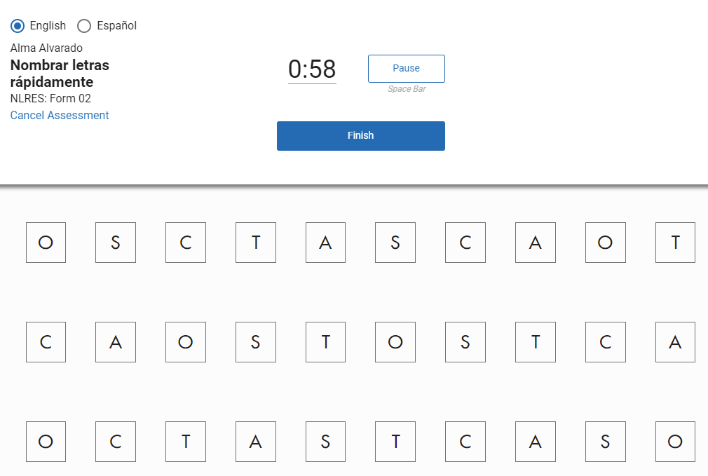 example of Nombrar letras rápidamente