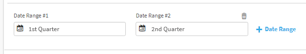 The Date Range #1 and Date Range #2 fields, with the + Date Range link to the right.