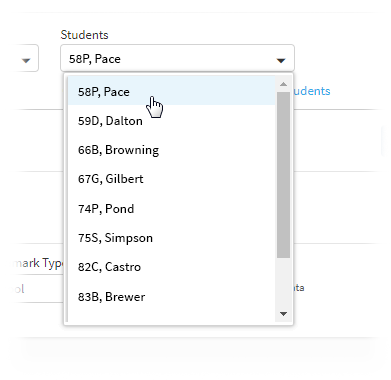 Once class being selected from the Students drop-down list.