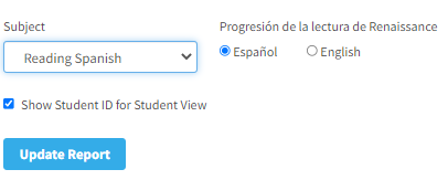 The radio buttons for selecting language: Español or English.