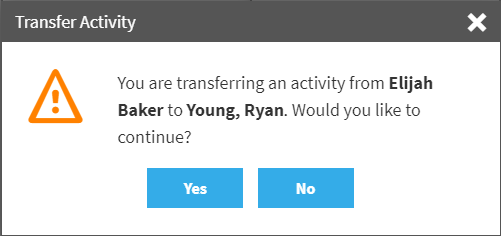 in the Transfer Activity popup message, select Yes to continue