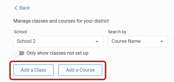 the Add a Class and Add a Course buttons