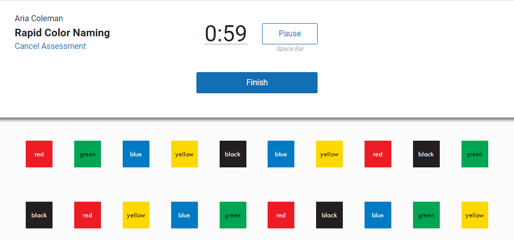 Rapid Color Naming teacher example