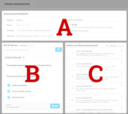 A zoomed-out view of the Create Assessment page, showing all three sections described in the text.
