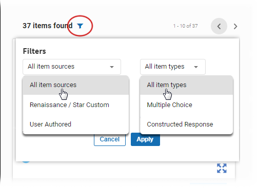 The two filter lists (sources and types).