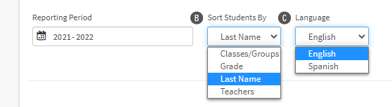 The Sort Students By and Language drop-down lists.