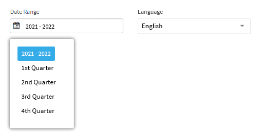 The user has chosen to select custom dates. A pop-up calendar is open, allowing the user to choose the dates. The dates can also be entered in the fields above the calendar. The Apply and Cancel buttons are in the upper-right corner of the pop-up window.